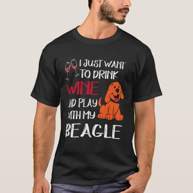 Camiseta 37 Beber Vinho E Brincar Com Meu Beagle (Frente)