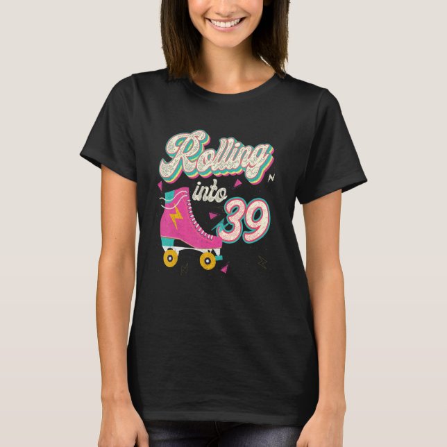 Camiseta 39º Aniversário Skates com Cilindro A Rolar Em 39  (Frente)