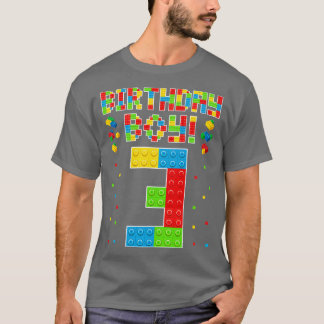 Camiseta 3.º aniversário bonito, 3 anos, barcos de construç