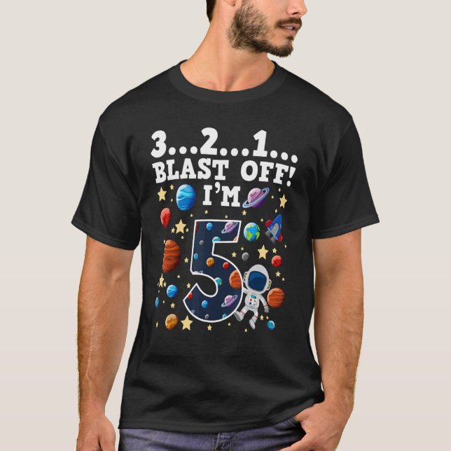 Camiseta 3 2 1 Explosão Sou 5 Festa de aniversário de espaç (Frente)