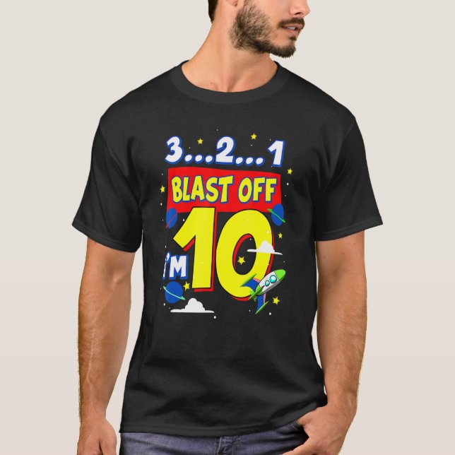 Camiseta 3 2 1 Festas de aniversário De Explosão Com 10 Ano (Frente)