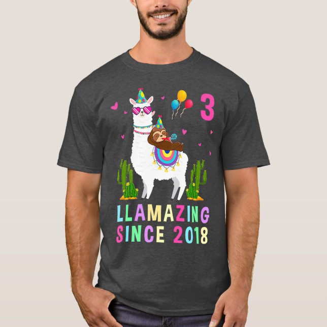 Camiseta 3 anos de idade, aniversário de 3 anos, Llama Kids (Frente)