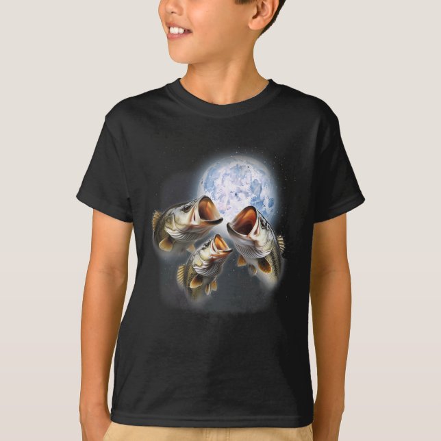 Camiseta 3 Byss Peixes Na Lua Byss Divertido Amante Da Pesc (Frente)