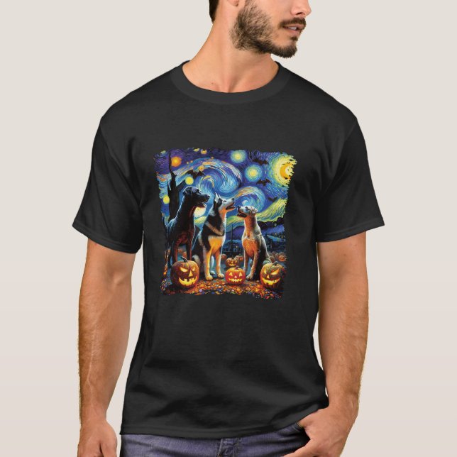 Camiseta 3 Cães Halloween Van Gogh Starry Night Fall Pumpki (Frente)