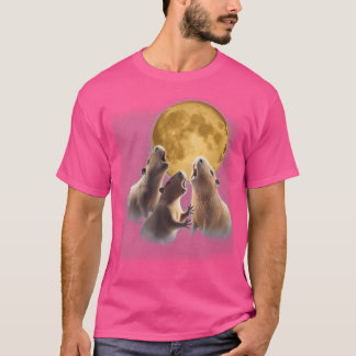 Camiseta 3 Capybara Howling Na Lua Funny Capybara Anim