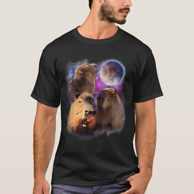 Camiseta 3 Capybara Moon Capybara Encheu Animais Para Homen (Frente)