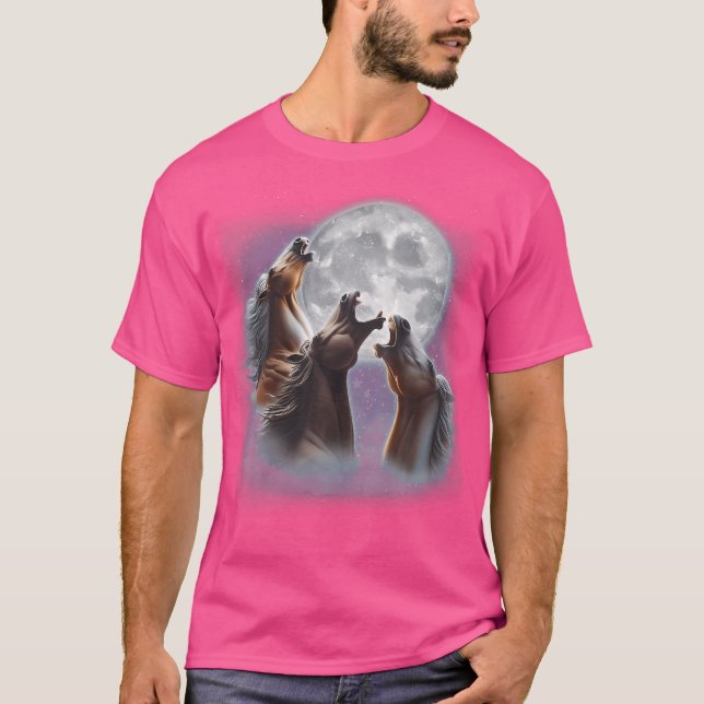 Camiseta 3 Cavalos Que Ocultam Na Lua Engraçada, Cavalo Lov (Frente)