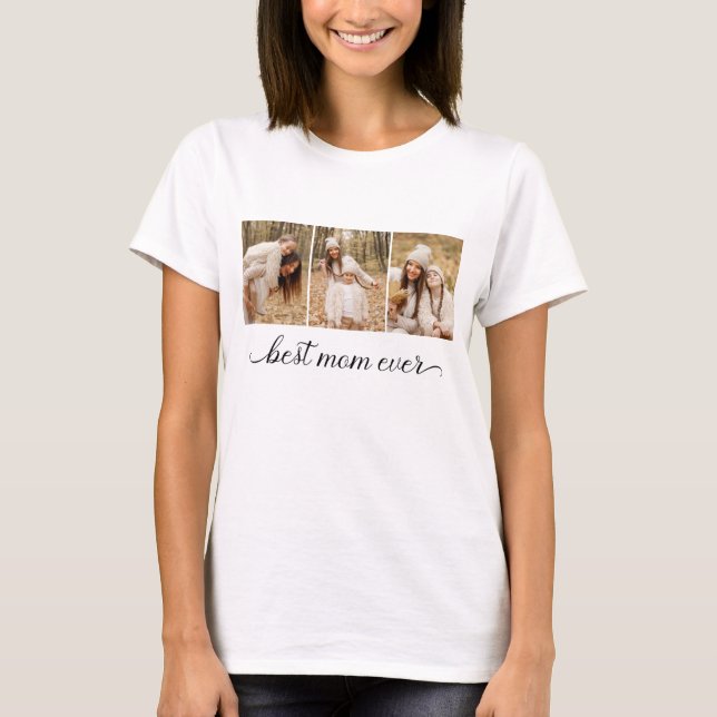 Camiseta 3 Colagem de Fotos Melhor Mãe do Mundo Mulheres (Frente)