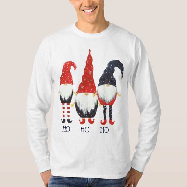 Camiseta 3 Elfos de Natal bonitos, Ho Ho Ho (Frente)