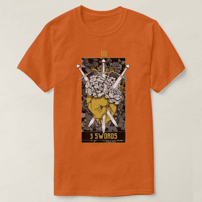 Camiseta 3 Espadas Tarot Card Dourado (Frente do Design)