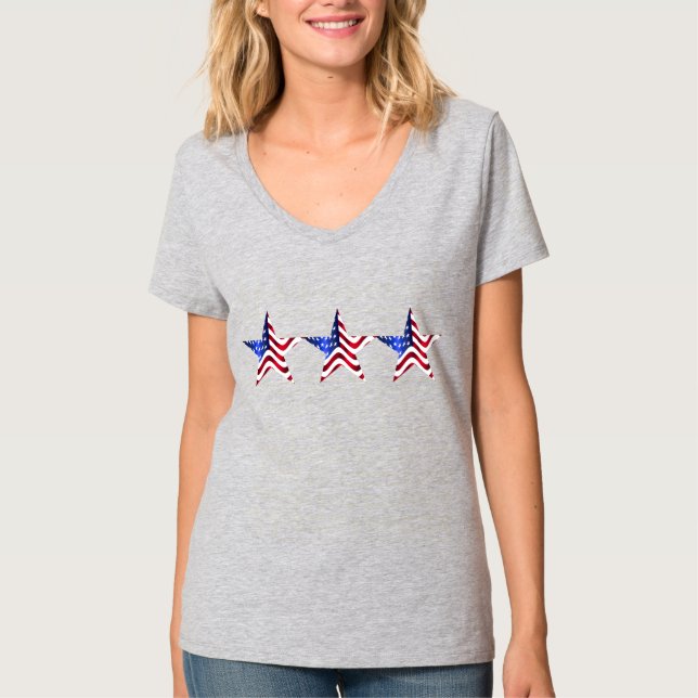 Camiseta 3 estrelas com Design de bandeira, 4 de julho (Frente)