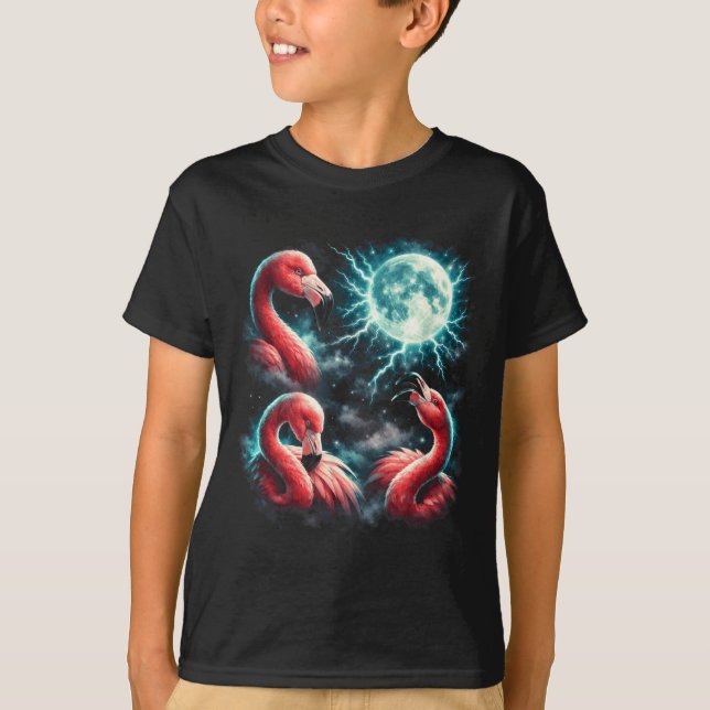 Camiseta 3 Flamingo Lua Flamingo Uivando Cabeça Engraçado (Frente)