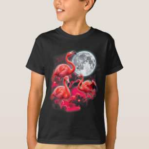 Camiseta 3 flamingos uivando para a lua divertido flamingo