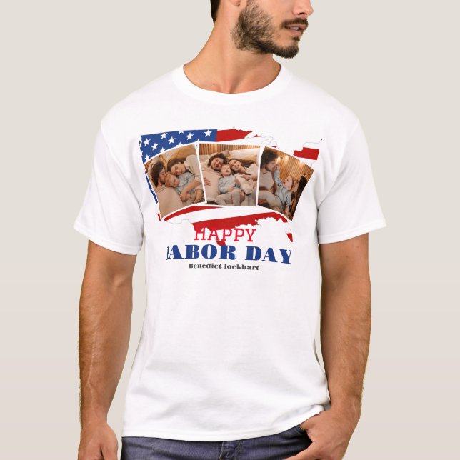Camiseta 3 Foto: Simple Elegant Labour Day com bandeira dos (Frente)