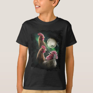 Camiseta 3 Galinhas Lua Lobo Galinhas Uivando Lobos