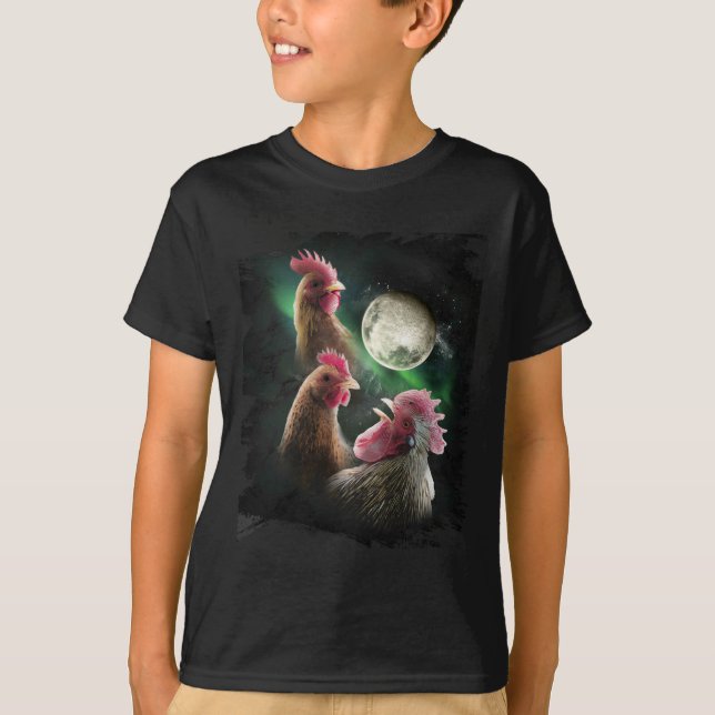Camiseta 3 Galinhas Lua Lobo Galinhas Uivando Lobos  (Frente)