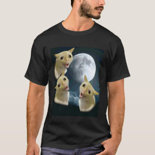 Camiseta 3 Gatos Bobos Estão Uivando Para a Lua
