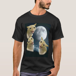Camiseta 3 Gatos Bobos Estão Uivando Para a Lua