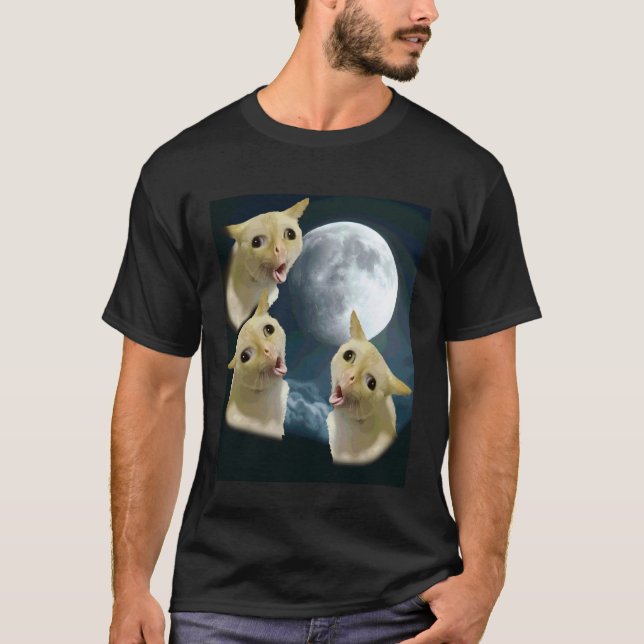 Camiseta 3 Gatos Bobos Estão Uivando Para a Lua (Frente)