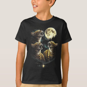 Camiseta 3 Gatos de Outono Uivando à Lua Vintage Engraçado