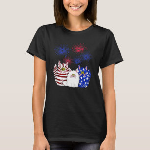 Camiseta 3 Gatos Filhote Fogos de Artifício Bandeira Americ