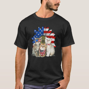 Camiseta 3 Gatos Filhote Girassol Bandeira Americana