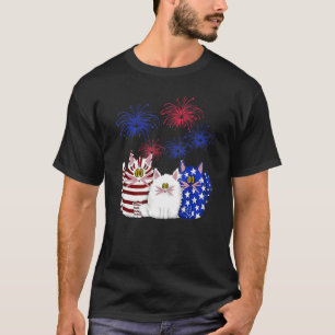 Camiseta 3 Gatos Gatinho Firework American Flag