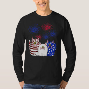 Camiseta 3 Gatos Gatinho Firework American Flag