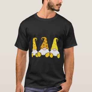 Camiseta 3 Gnomos de Colheita Feliz Girassóis Cair no Verão