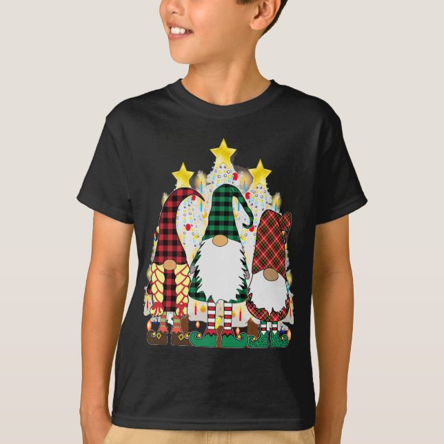 Camiseta 3 Gnomos Felizes de Natal Sueco Deus Jul Nórdico X (Frente)