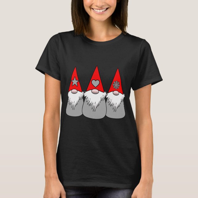 Camiseta 3 Gnomos Nórdicos Natal Cinza Vermelha Inverno Hat (Frente)