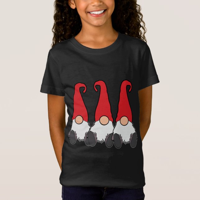 Camiseta 3 Gnomos Nórdicos Tomte de inverno Nisse Red Hats  (Frente)