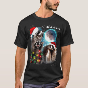 Camiseta 3 Guaxinim Lua Uivando Guaxinim Natal Papai Noel G