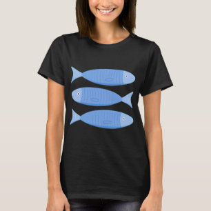 Camiseta 3 Ilustrações de Peixes Sardinha em Azul Claro