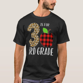 Camiseta 3 Is For 3rd Grade Teacher Leopard Buffalo Plaid S