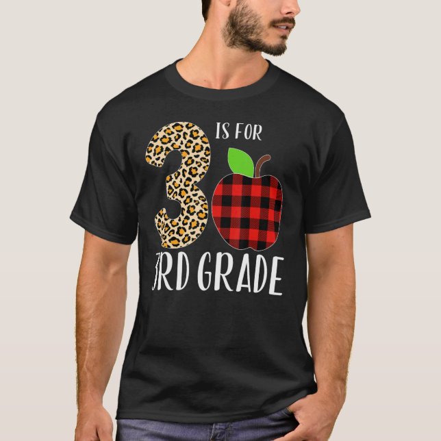 Camiseta 3 Is For 3rd Grade Teacher Leopard Buffalo Plaid S (Frente)