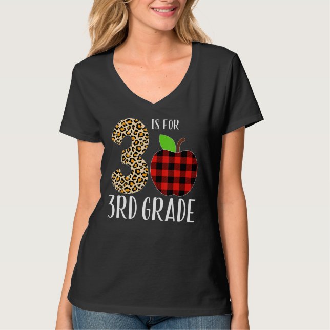 Camiseta 3 Is For 3rd Grade Teacher Leopard Buffalo Plaid S (Frente)