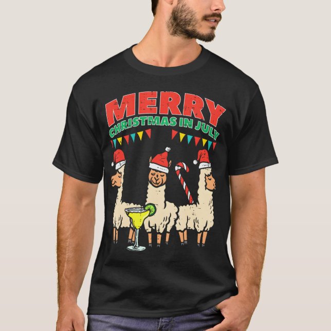 Camiseta 3 Llamas Feliz Natal Em Julho Engraçado Verão (Frente)