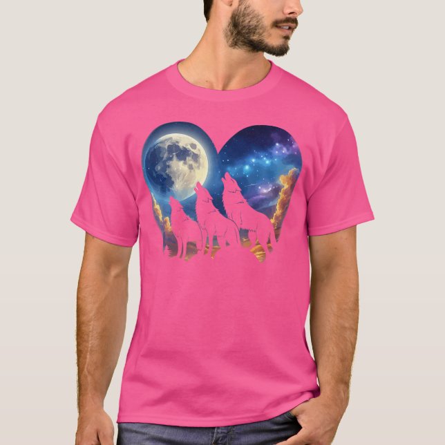 Camiseta 3 Lobo-Árvore Lua Uivando Lobos Floresta de Cabeça (Frente)