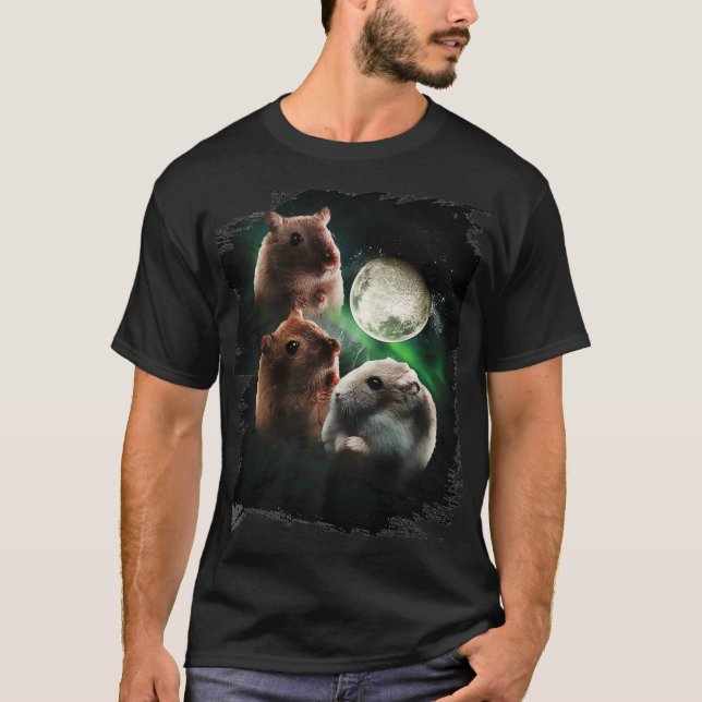 Camiseta 3 Lobos da Lua de Hamster Hamsters Howling (Frente)