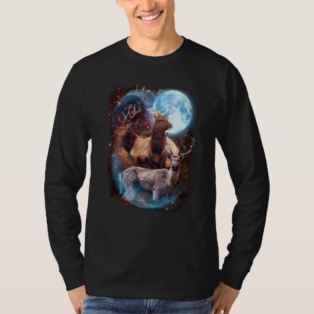 Camiseta 3 Lua Cervo Animal Rena Gráfico (Frente)