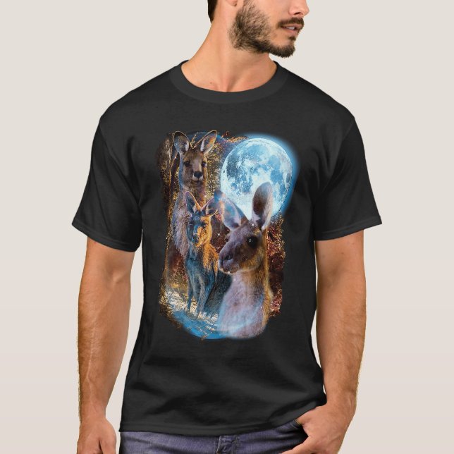 Camiseta 3 Lua Kangaroo Marsupial Wallabies Humor Animal (Frente)
