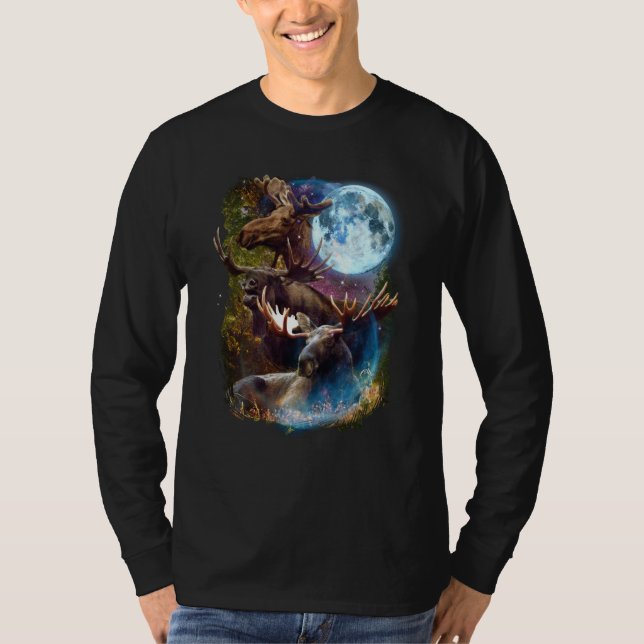 Camiseta 3 Lua Moose Vez Elk Animal Graphic (Frente)