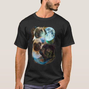 Camiseta 3 Lua Pug Cão Cachorro Filhote Gráfico Pet