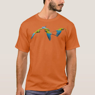 Camiseta 3 Macaw verde azul-voador e papagaio-de-arara amar