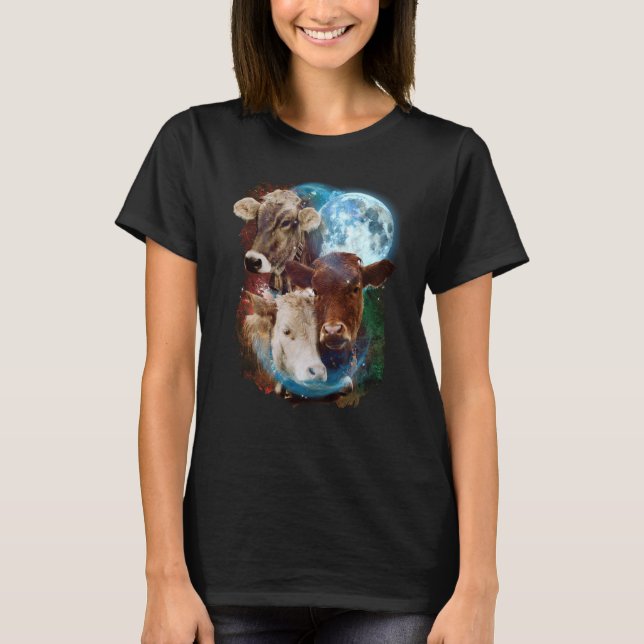 Camiseta 3 Moon Cow Livestock Cattle Animal (Frente)