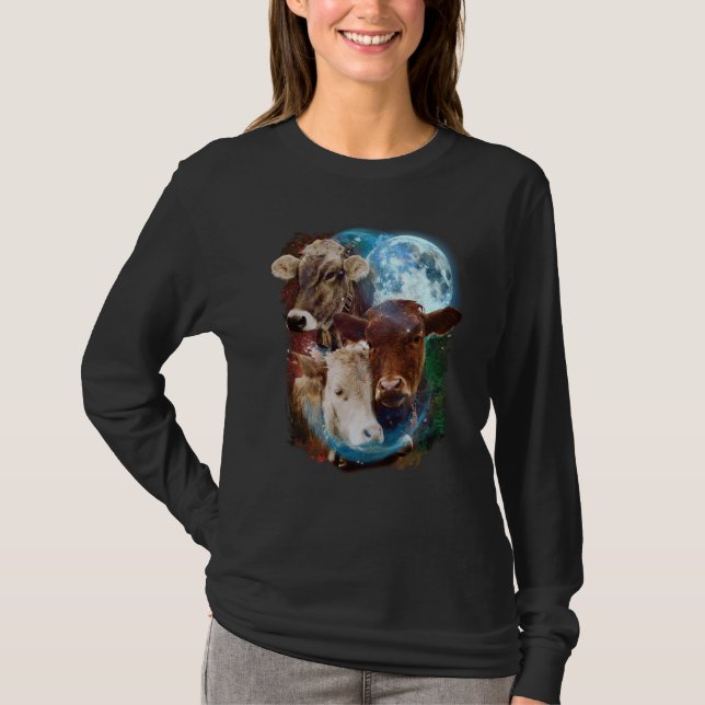 Camiseta 3 Moon Cow Livestock Cattle Animal (Frente)