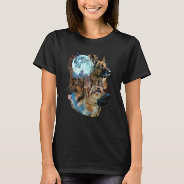 Camiseta 3 Moon German Shepherd Dog  Canine Puppy Graphic (Frente)