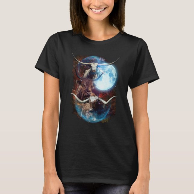 Camiseta 3 Moon Longhorn Cattle Bison Animal (Frente)