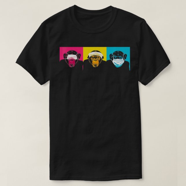 Camiseta 3 Não veja macacos falantes sem Mau Wise Chimpa (Frente do Design)